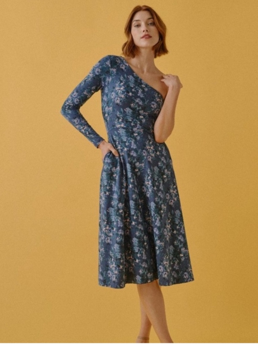 pact One Shoulder Cloud Floral Midi Dress